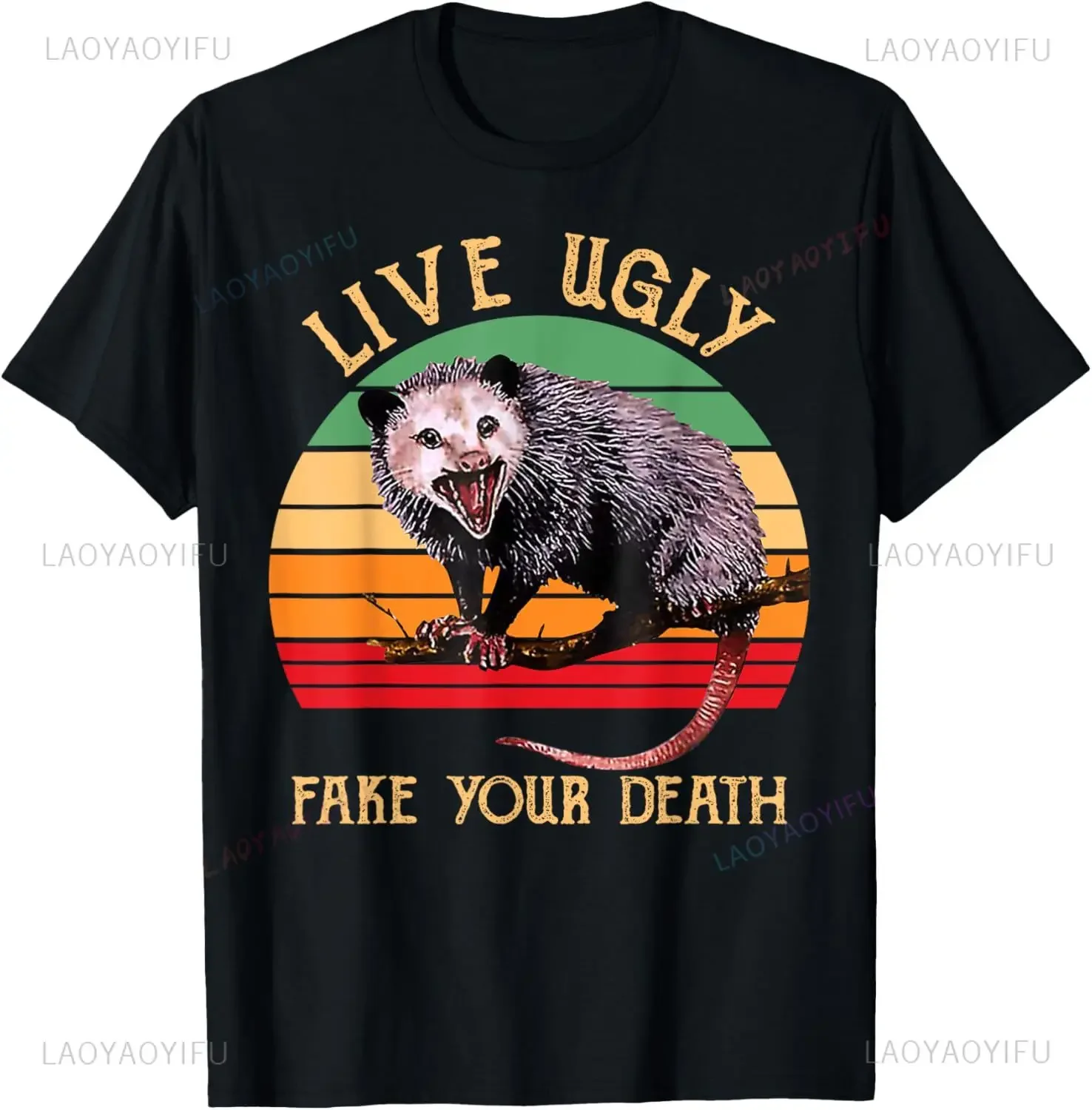 Live Ugly Fake Your Death Possum Kawaii Tshirt Funny Cartoon Graphic Printed Casual Fashion T Shirt Loose Hipster Hip Hop Tees