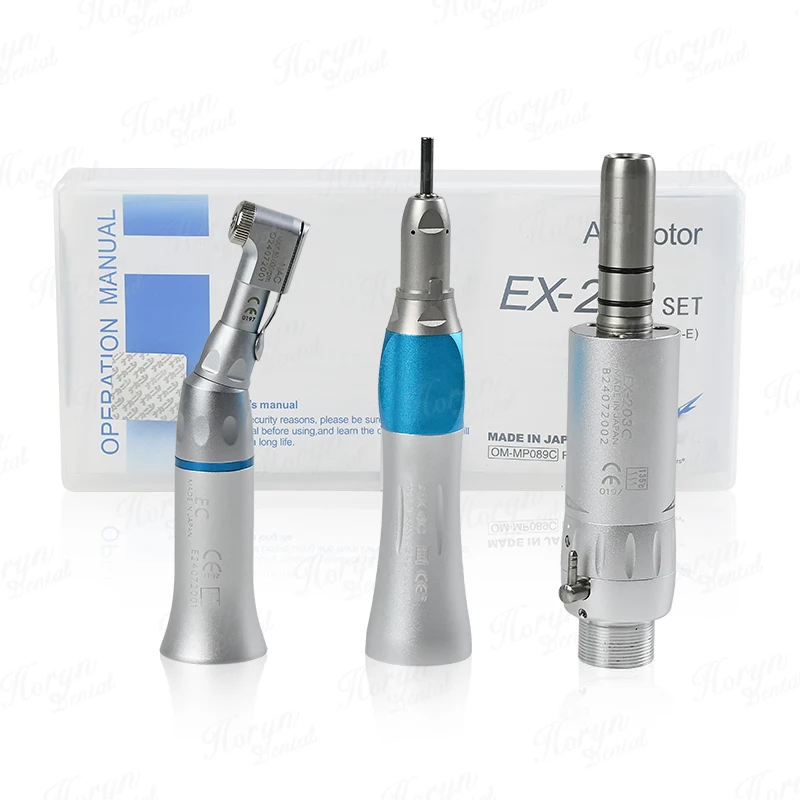 den tal Slow Low Speed Handpieces Set E-type Contra Angle Straight Handpiece External Water Spray 2/4 Hole Air Motor