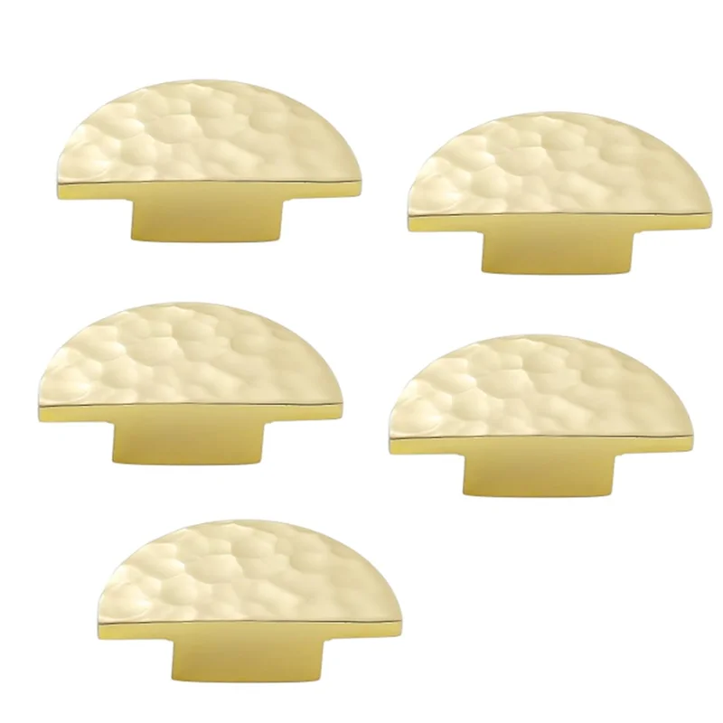 

A96Q-5Pack Solid Brass Cabinet Knobs, Semicircle Drawer Knobs, Hammered Dresser Drawer Pulls Handles Furniture Hardware