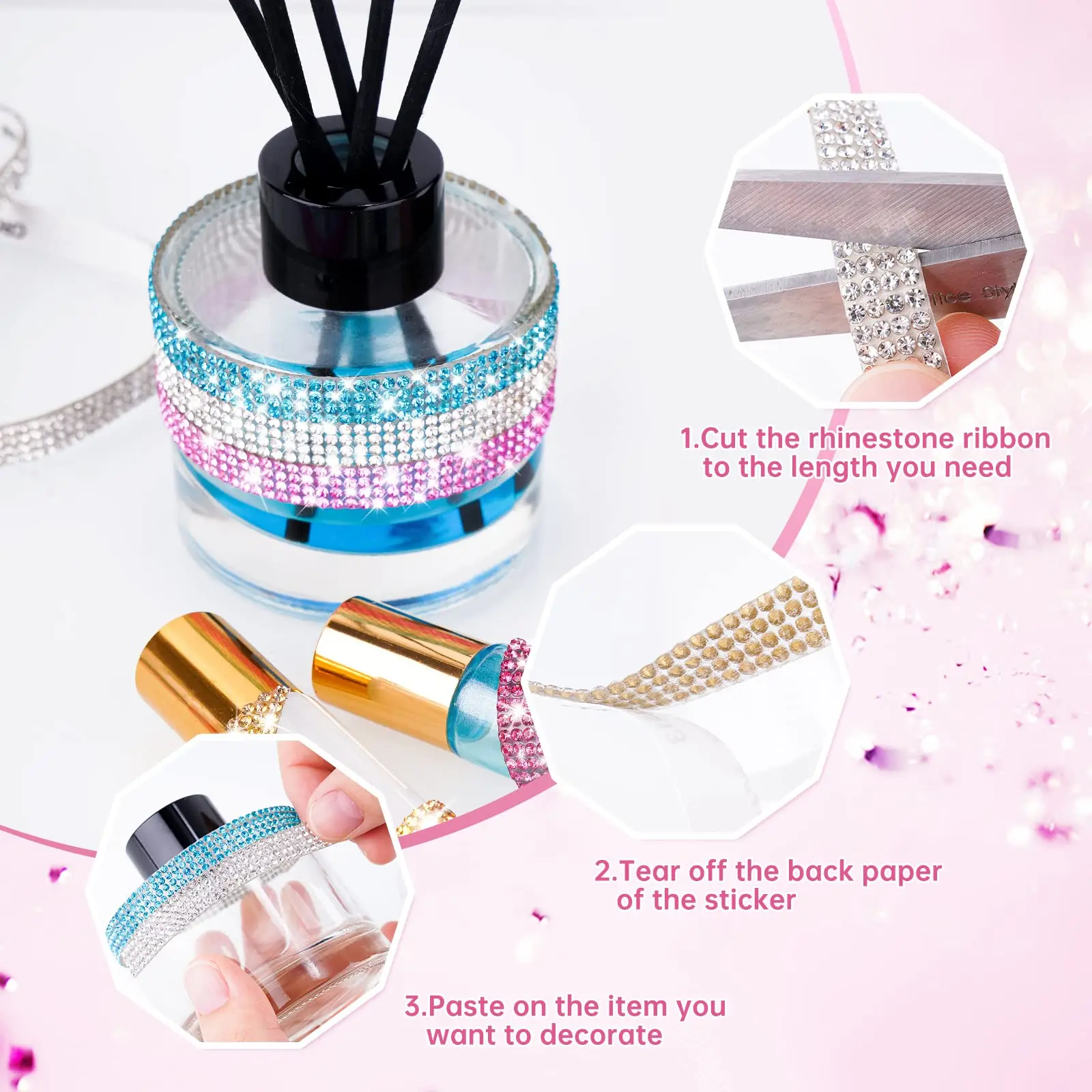 1 Yard Rhinestone Sticker Strip Self Adhesive Diamond Ribbon for DIY Crafts Decoration Scrapbooking Car Phone Feather Use