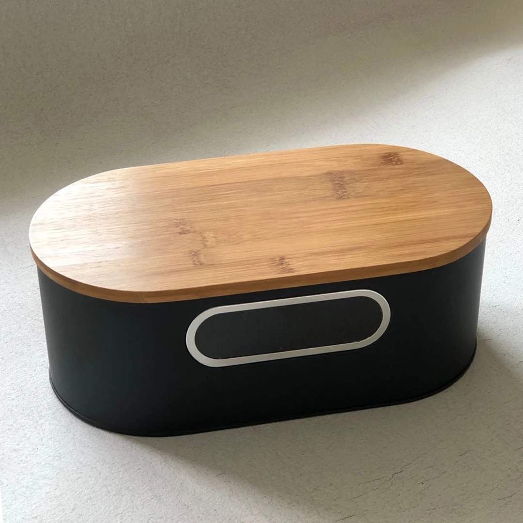 

Black Bread Bin Vintage Bread Box Storage Container With Bamboo Cutting Board Kitchen Organizer
