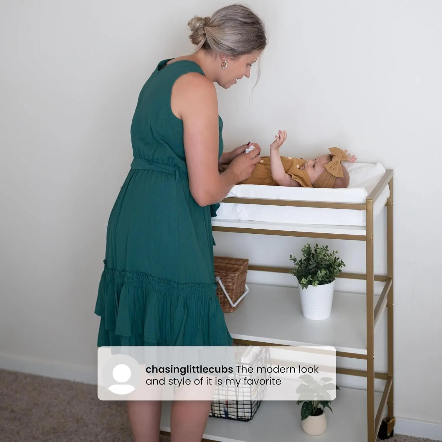 Jade Changing Table/Cart, White Melamine/Bronze