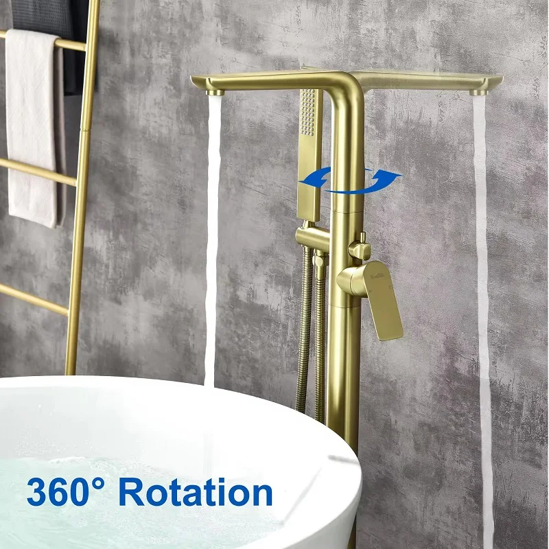 Luxury Brass Brushed gold/ Black floor mounted bathtub faucet floor standing Bathroom Bathtub shower faucet Tap with hand shower