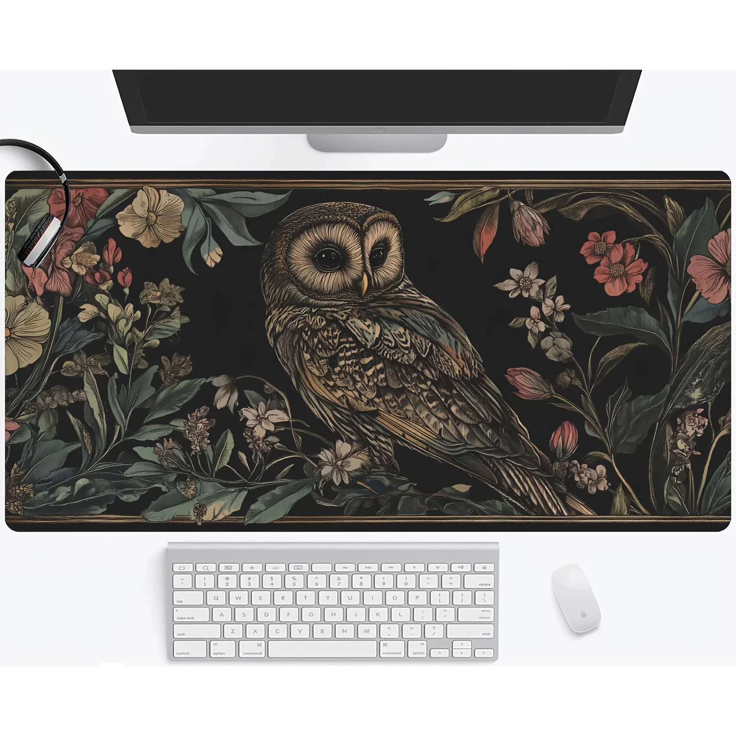 

Owl and wildflower pattern mouse pad, anti-slip rubber, washable, suitable for office and home use computer accessories