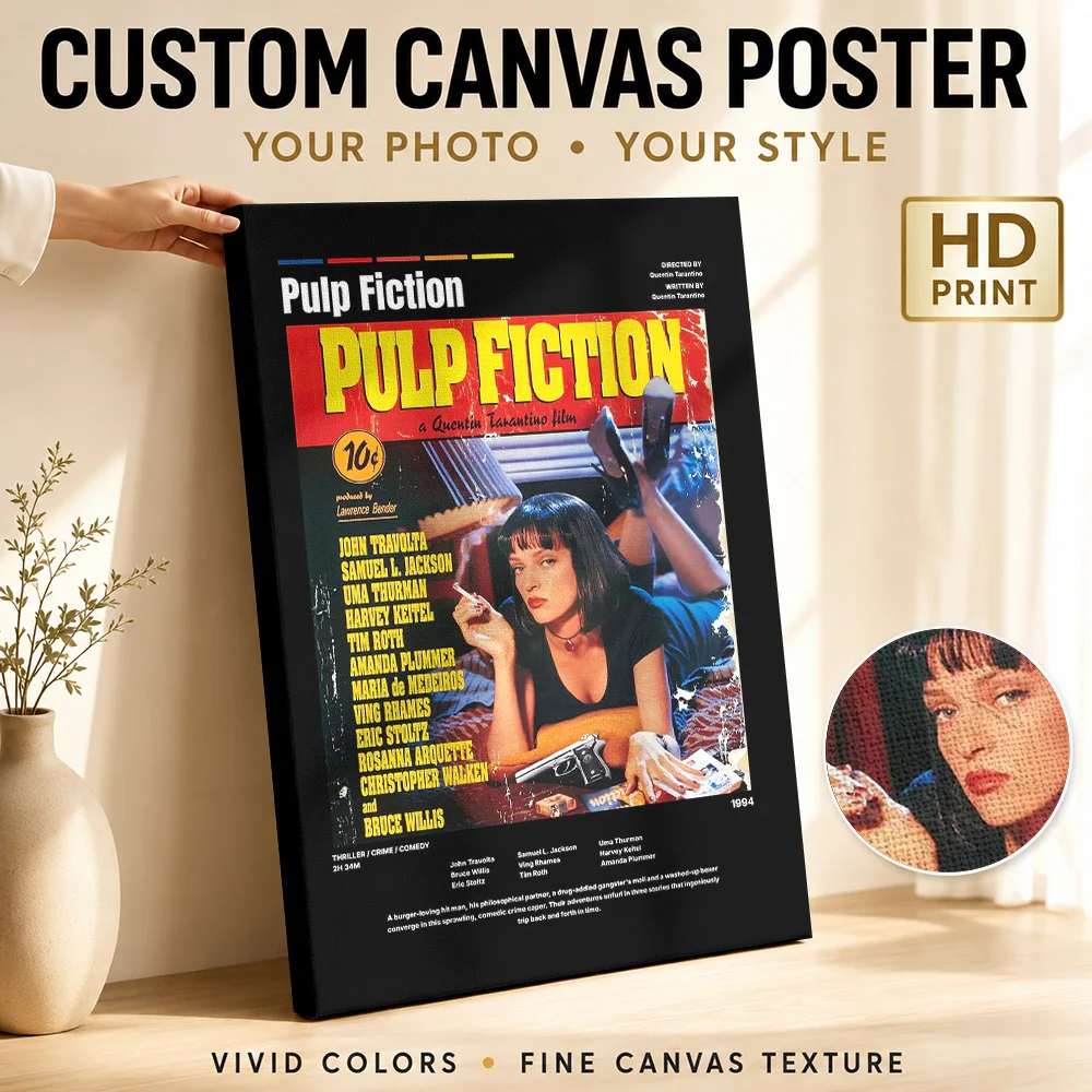 Pulp Fiction Movie Canvas Print Poster Personalized Photo Vintage Movie Wall Art for Bedroom Decor Ready to Hang Gift for Fans