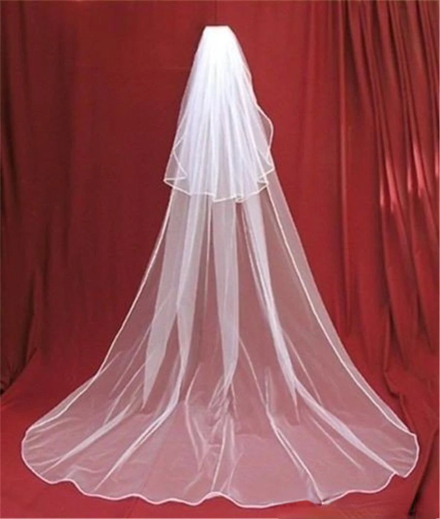 Lange Twee Lagen Goedkope Tulle Bridal Veils Wit Iovry Wedding Sluier Met Kam Velos De Novia Bruiloft Accessoires Haar Accessoire