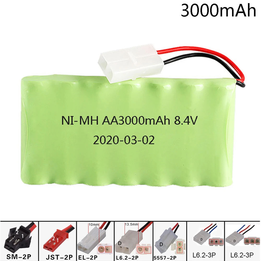 8.4V 3000mah NiMH AA Battery For RC toy Car Tanks Trains Robot Boat Gun SM/EL-2P/Tamiya/JST Plug Ni-MH 2400mah 8.4v Battery