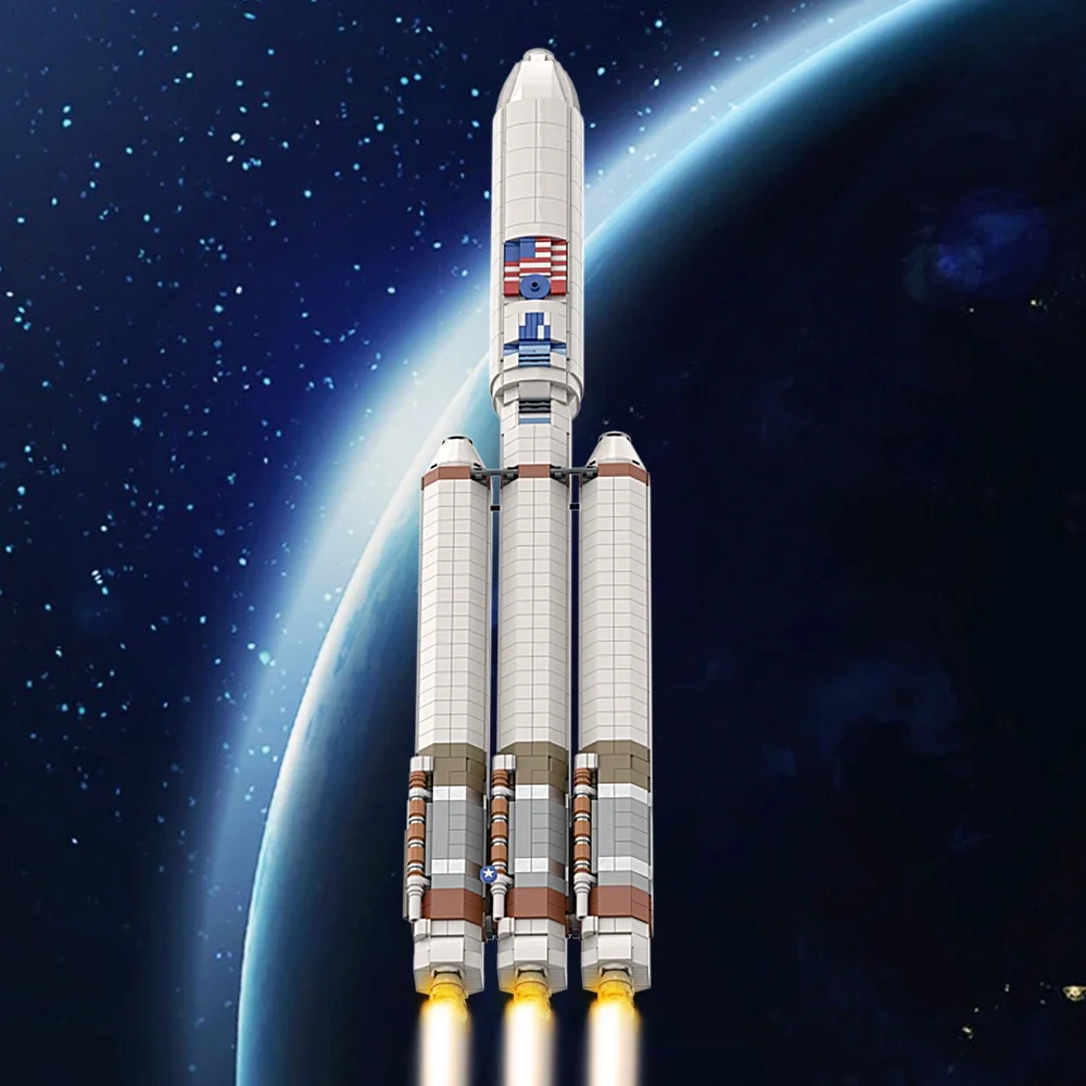 Gobricks MOC 1:110 Atlas Rocket Building Blocks V Тяжелый запуск автомобиля Космический корабль-переноска Кирпичная модель Сборная игрушка DIY Подарок ребенку