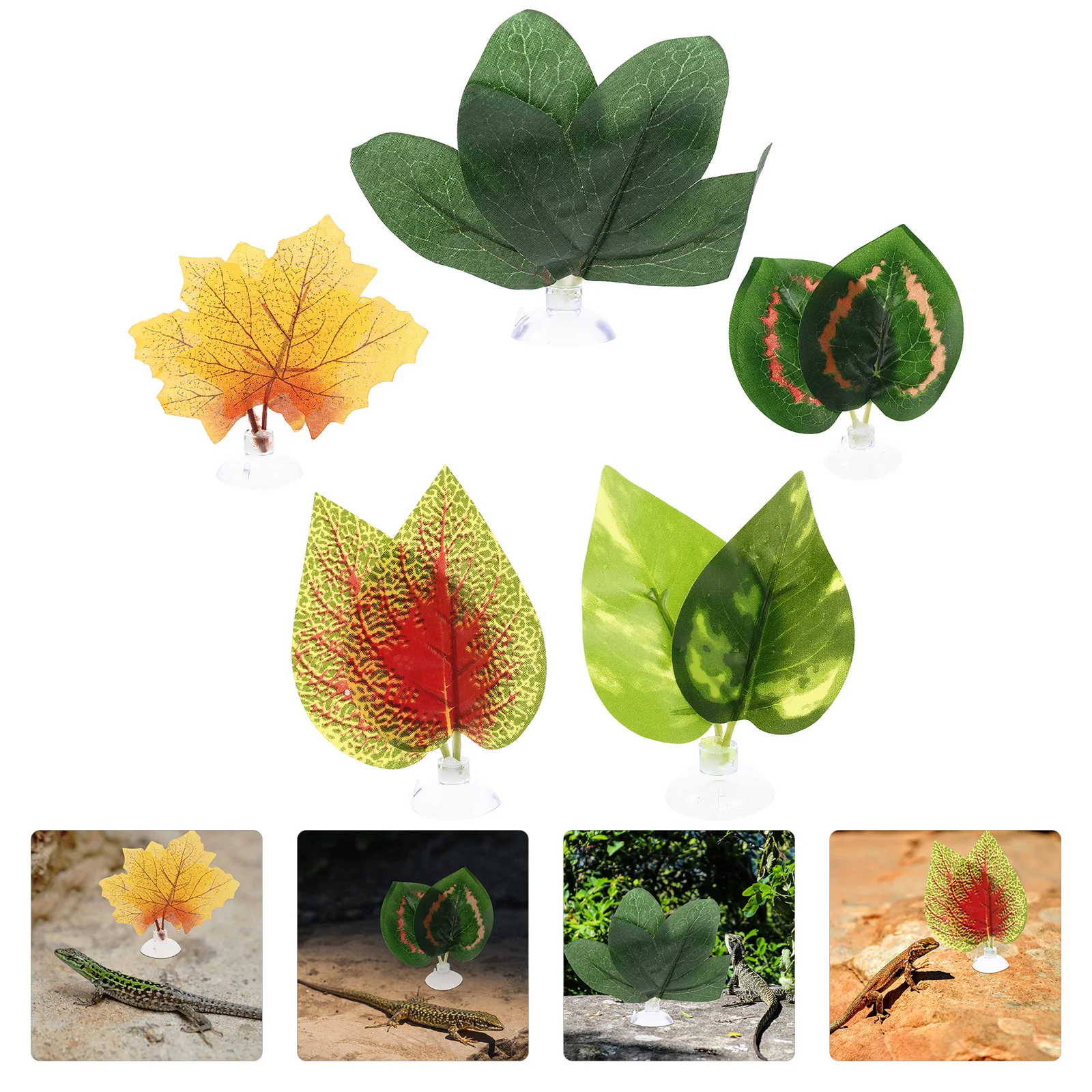 

5pcs Simulation Plant Leaf Artificial Reptile Plants For Terrarium Decor Aquarium Landscape Decoration Reptile Hide Climbing