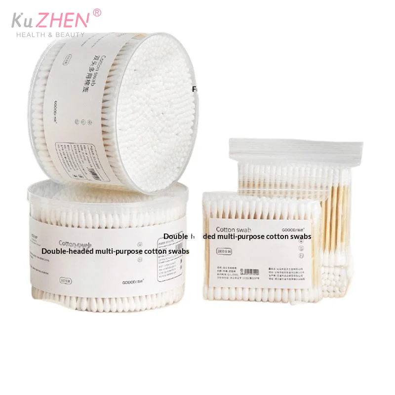 3pc Pure Cotton Head Double Head Cotton Swabs Soft Plump Cotton Tips Sturdy Bamboo Sticks For Makeup Removal Ear Clean Daily Use