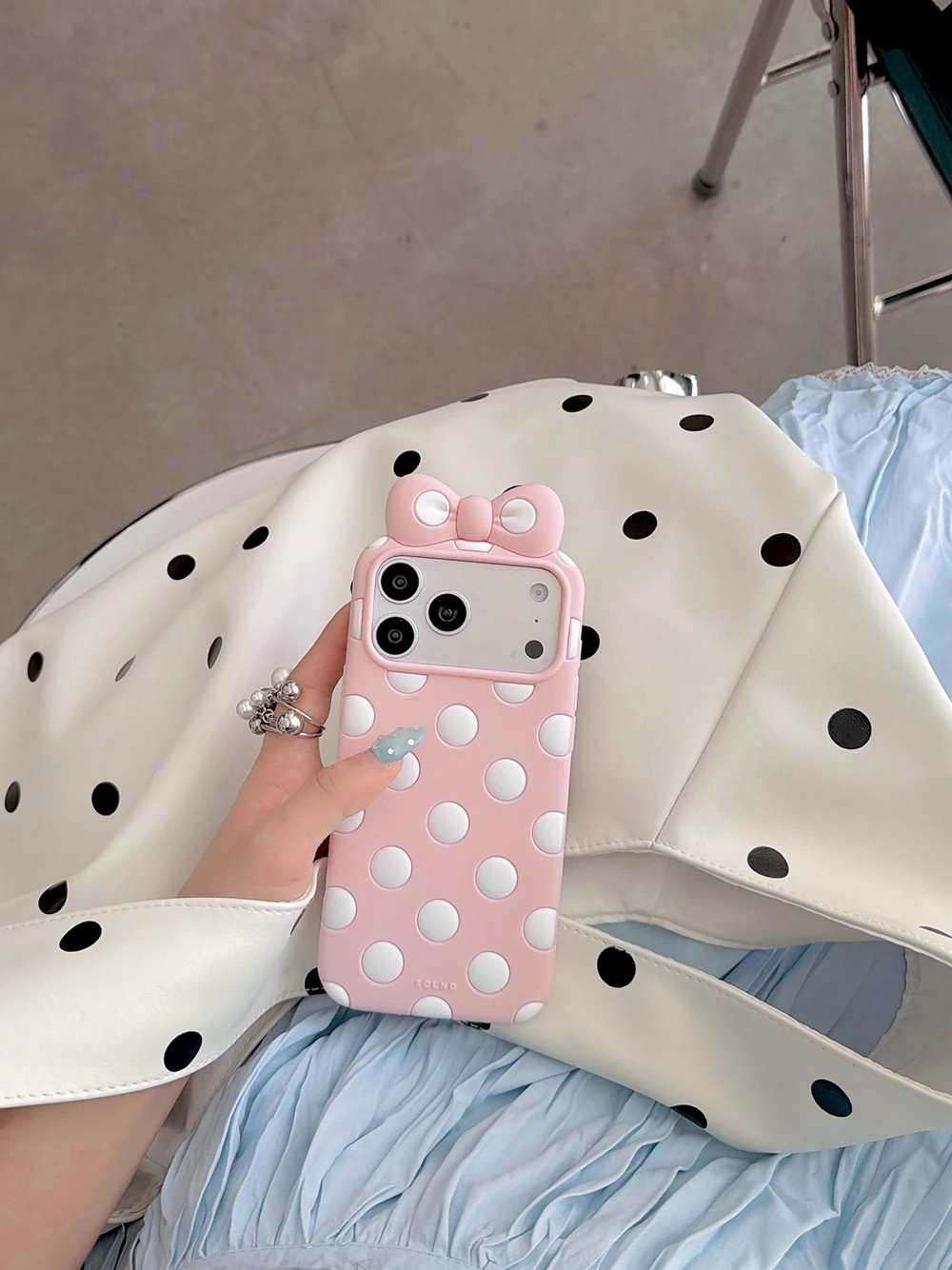 Kawaii 3D Cartoon Polka Dot Schleifenknoten Weiche Silikon Handyhülle für iPhone 12 13 14 15 16 17 Pro Max Lustige Schleife Stoßfeste Hülle – Detail 4