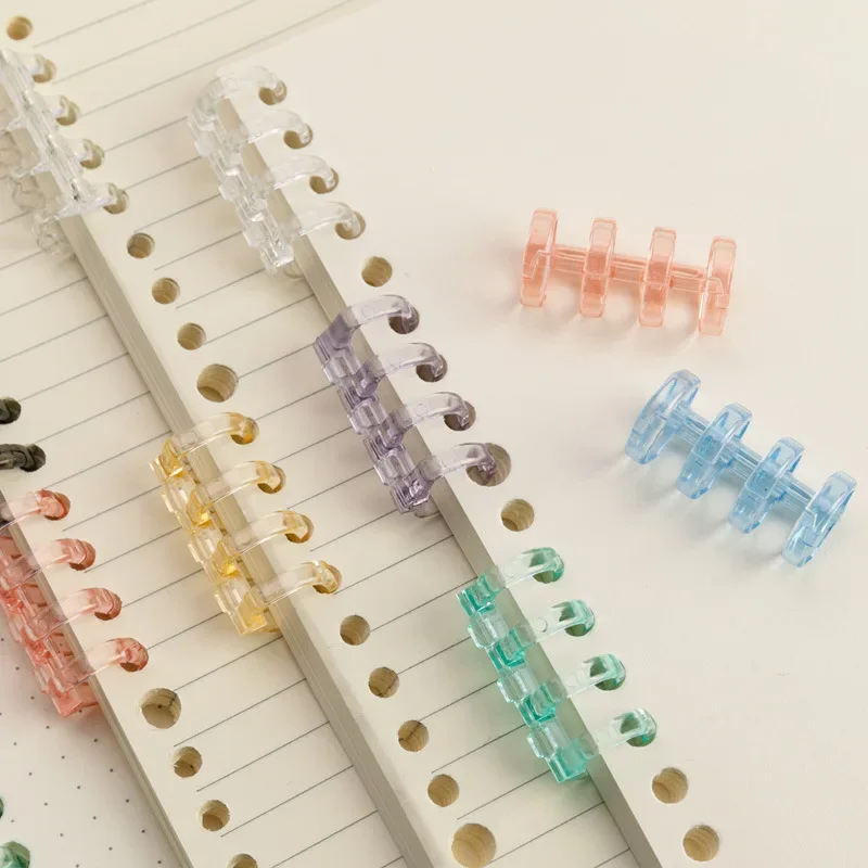 Clips de classeur en plastique coloré, anneaux de cercle de bricolage, 4 anneaux de cuir chevelu adt, album de cahier, bureau de papeterie Kawaii, ensemble de 10 pièces