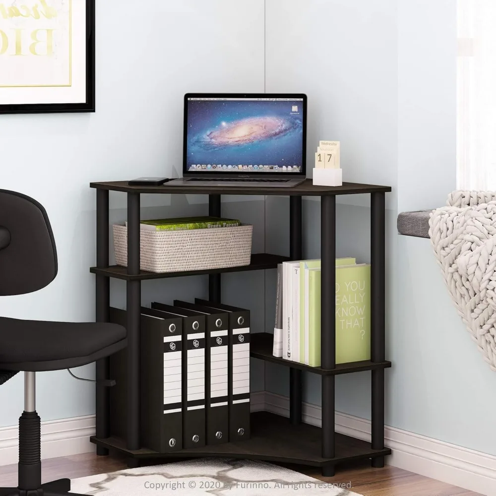 

Turn-N-Tube Space-Saving Corner Desk, 2-Layer Multipurpose Corner Desk, Espresso/Black, 22.5 D x 31.1 W x 28.5 H inches