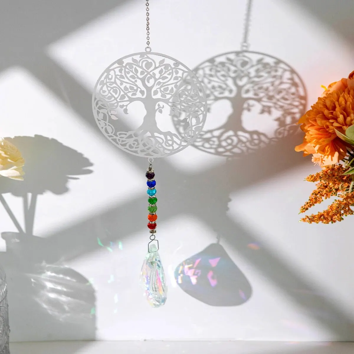 1Pc Artificial Crystal Pendant Birdie Tree of Life Collection Prismatic BallGardenSuncatcherforHome Bedroom Wall AlloyDecoration