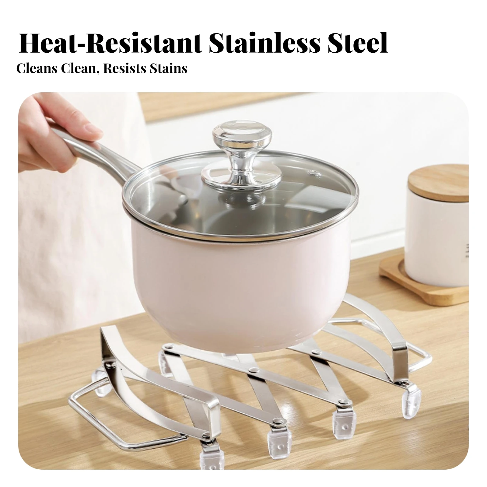 Pot Stand Heat-Resistant Trivet with Handles Lid Stand Collapsible Kitchen Tool Adjustable for Home Cooks, Dining Table