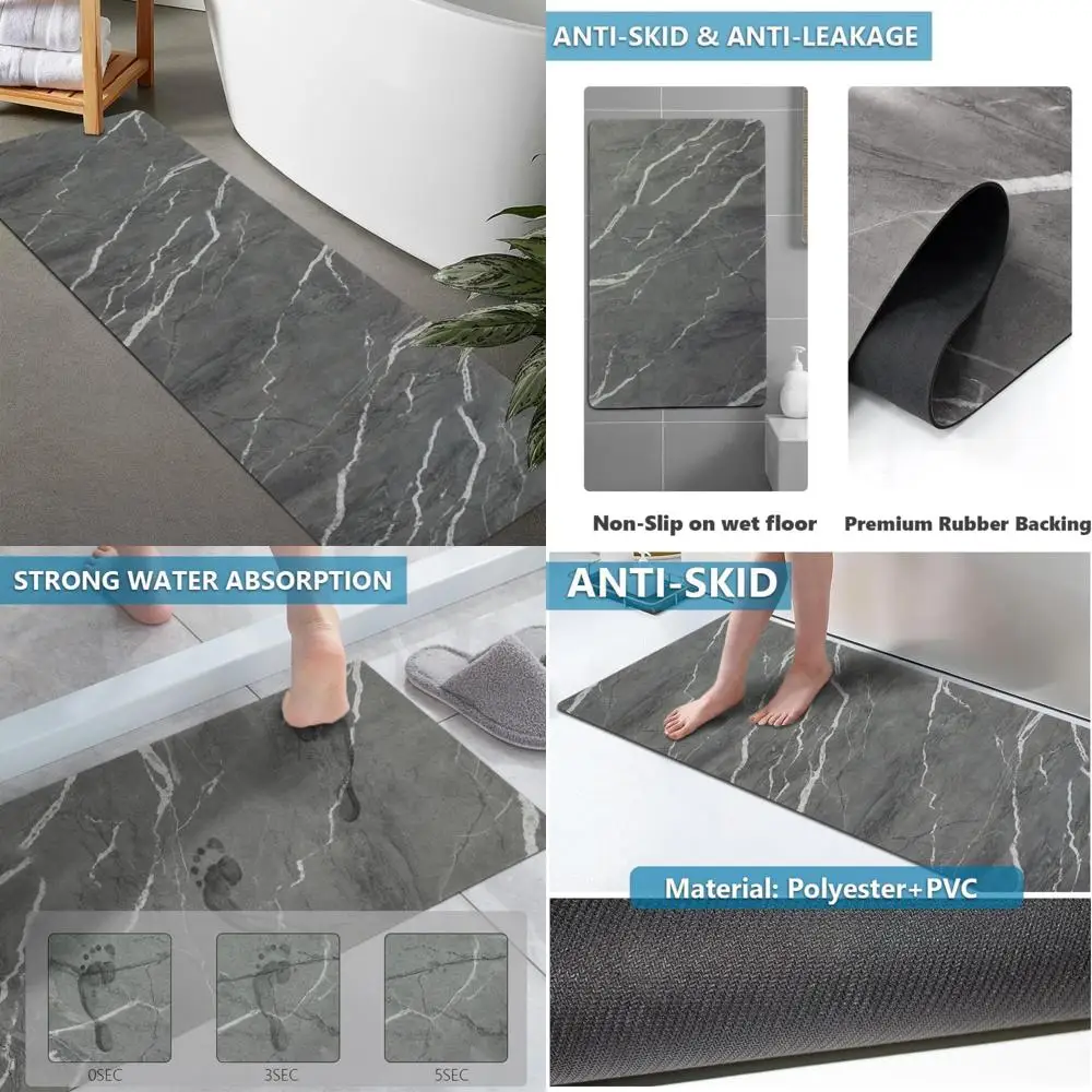 

custom-sized rubber non-slip, quick-drying, super absorbent thin bathroom rugs for easy door clearance and washable floor mats