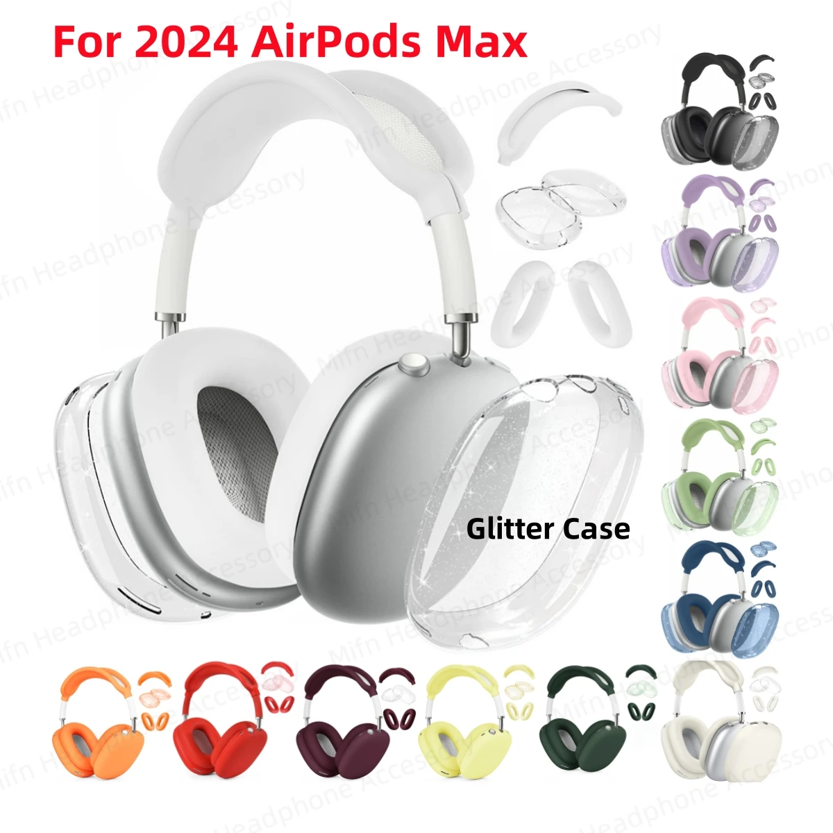 Soft Headset Case for Airpods max2 Glitter TPU Shell 3 in 1 Skin Scratch Proof Earbuds Case For Woman Man For 2024 AirPods Max