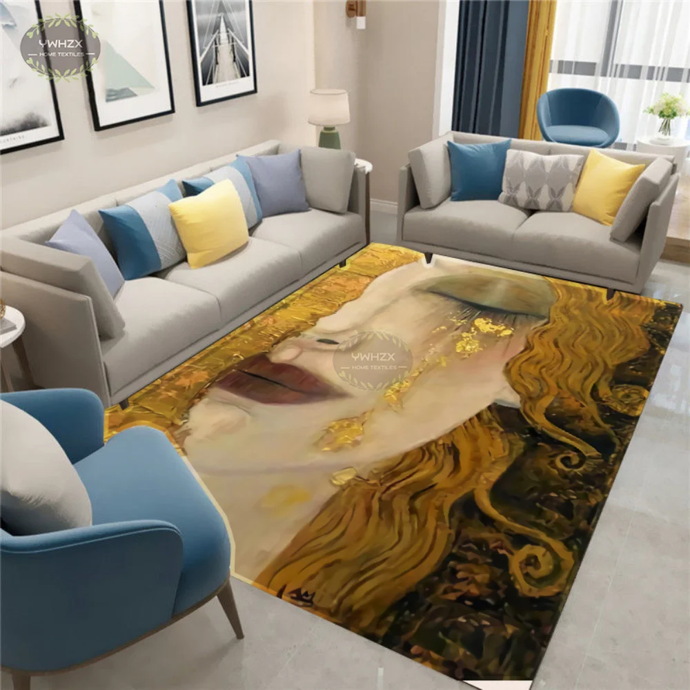 Gustav Klimt Kiss Carpet Abstract Famous Art Bedroom Rugs for Vintage Living Room Anti-slip Large Size Floor Mat Decoration