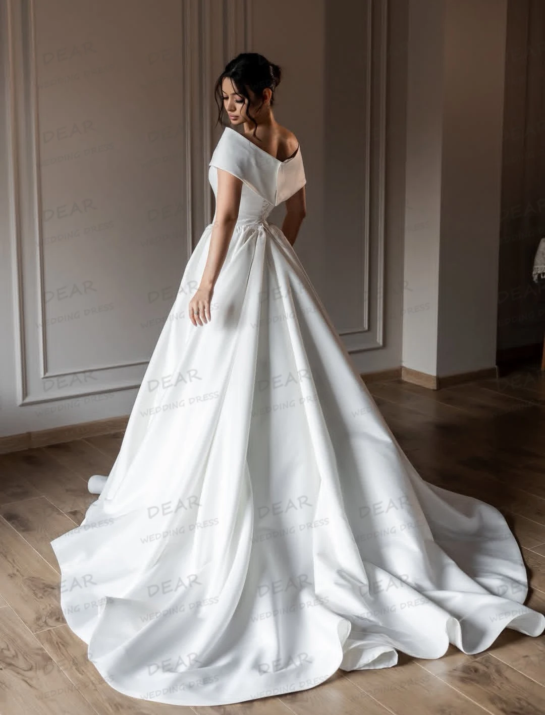 Simple Sexy Wedding Dresses Boat Neck Satin Women's A Line Bridal Gowns Off Shoulder Elegant Fluffy свадебное платье Customized