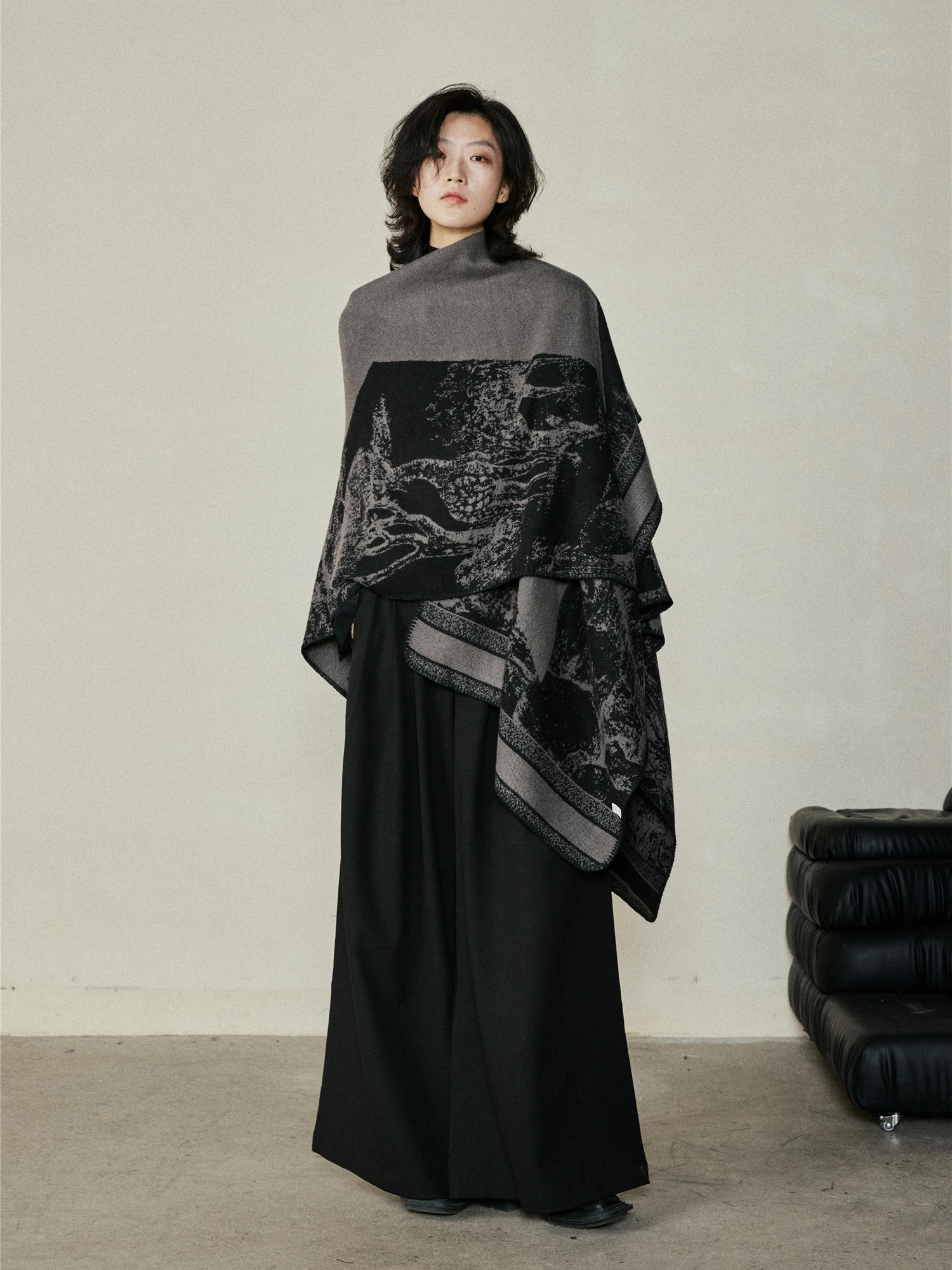 

Warm Knitted Double-Sided Cowl Neck Poncho Large Shawl Autumn Winter Fashion Unique Design Split Outerwear Scarf Unisex