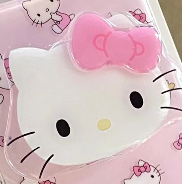 Cute Pink Cartoon Hello Kitty Cat Bracket Anti-drop Phone Case For iPhone 13 12 14 15 Pro Max Luxury Soft Protect Cover image 2