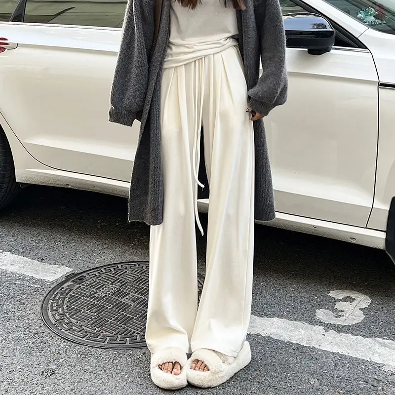 

2023 New Autumn and Winter Fashion Casual Loose Fitting High Waisted Drooping Lazy Style Plush and Thick Floor Mop Pants