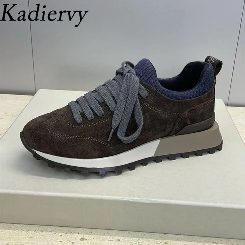 

Luxury Sneakers Women Round Toe Lace Up String Bead Running Shoes Woman Suede Leather Patchwork Comfort Women's Sports Shoes