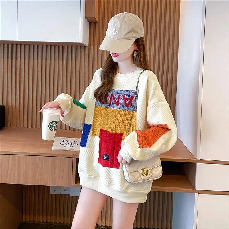 

Plus Size Women Loose Lazy Round Neck Sweatshirt Thin Top Wear Outside