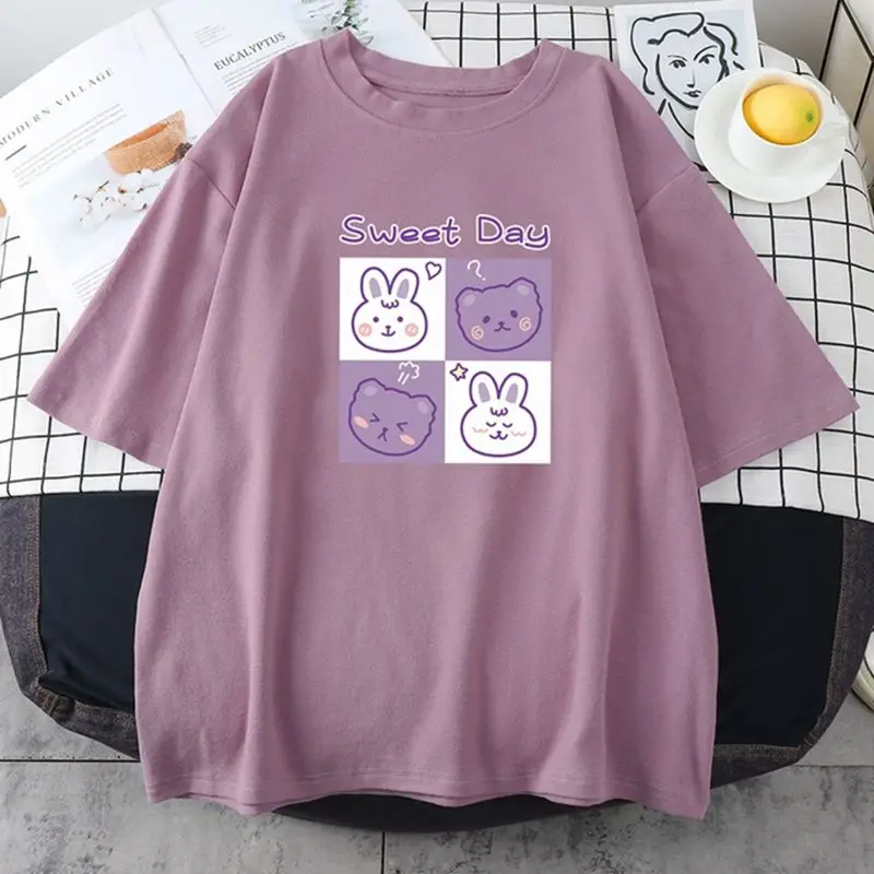 Plus Size 6XL 150KG Summer Sweet T Shirt Short Sleeve O Neck Lady Tops T Shirt Womens Cartoon Printed Female Tees