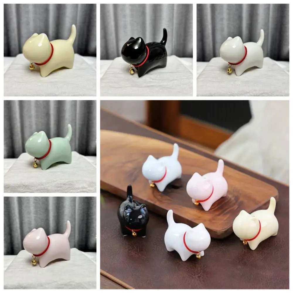 Ceramics Faceless Cat Crafts Model Modern Art Luxury Style Lucky Cat Bell Figurines Statue Handmad Animal Feng Shui Decor
