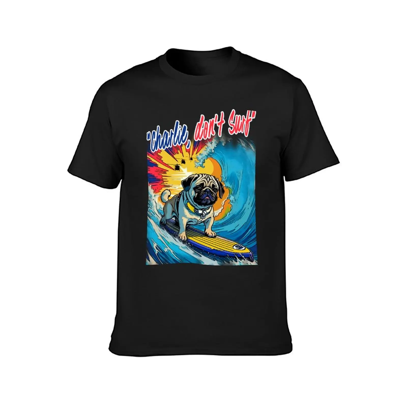 Camiseta de manga corta para hombre, ropa estética, sublime, Pug Surfer 2