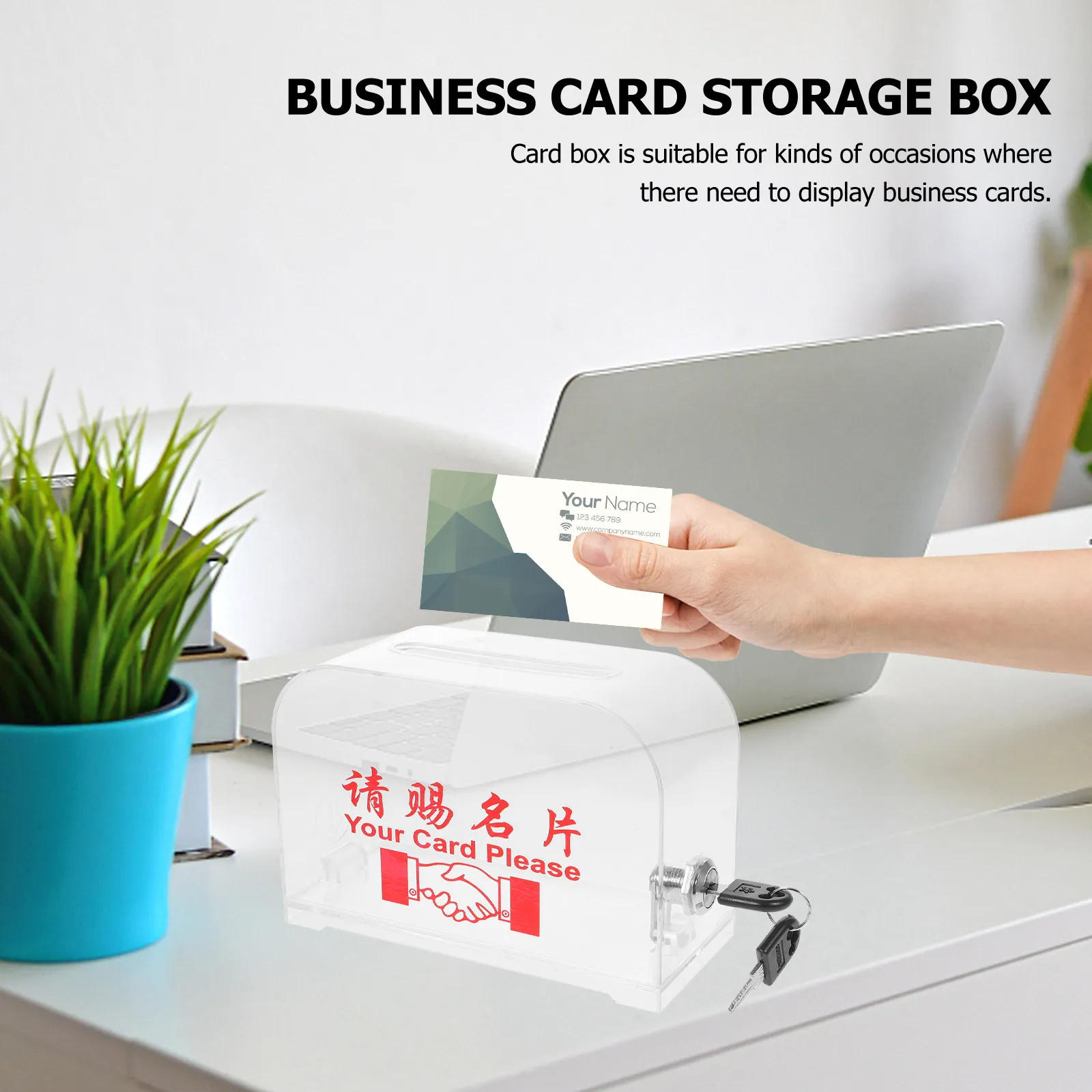 Business Card Holder Lock Metal Organizer Name Card Box Portable Office Cards Storage Case Business Supplies Office Cards Holder