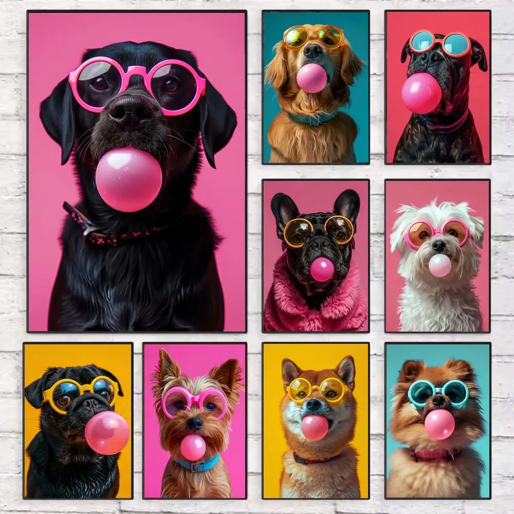 

Dog Colorful Bubblegum Sunglasses Poster Wall Art Sticky for Living Room Bedroom Office Hallway Bar Home Decor Gift Idea