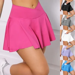 Sexy Gym Tennis Skirt Woman Summer Skinny Stretch Activewear Running Pockets Skirt Compression High Waist Shorts 2024