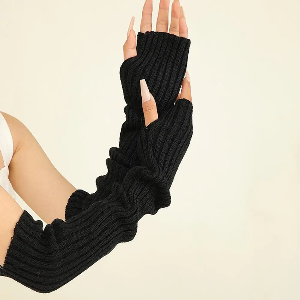 Women\'s Gloves Half Finger Autumn and Winter Long Style Arm Sleeve Open Weave Wool Soft Comfortable Female\'s Gloves