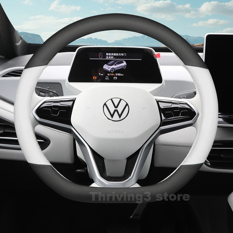 

Leather Car Steering Wheel Cover For Volkswagen ID3 ID4 ID7 2025 2021-2024 Auto Steering Wheel Volkswagen Tayron Accessories