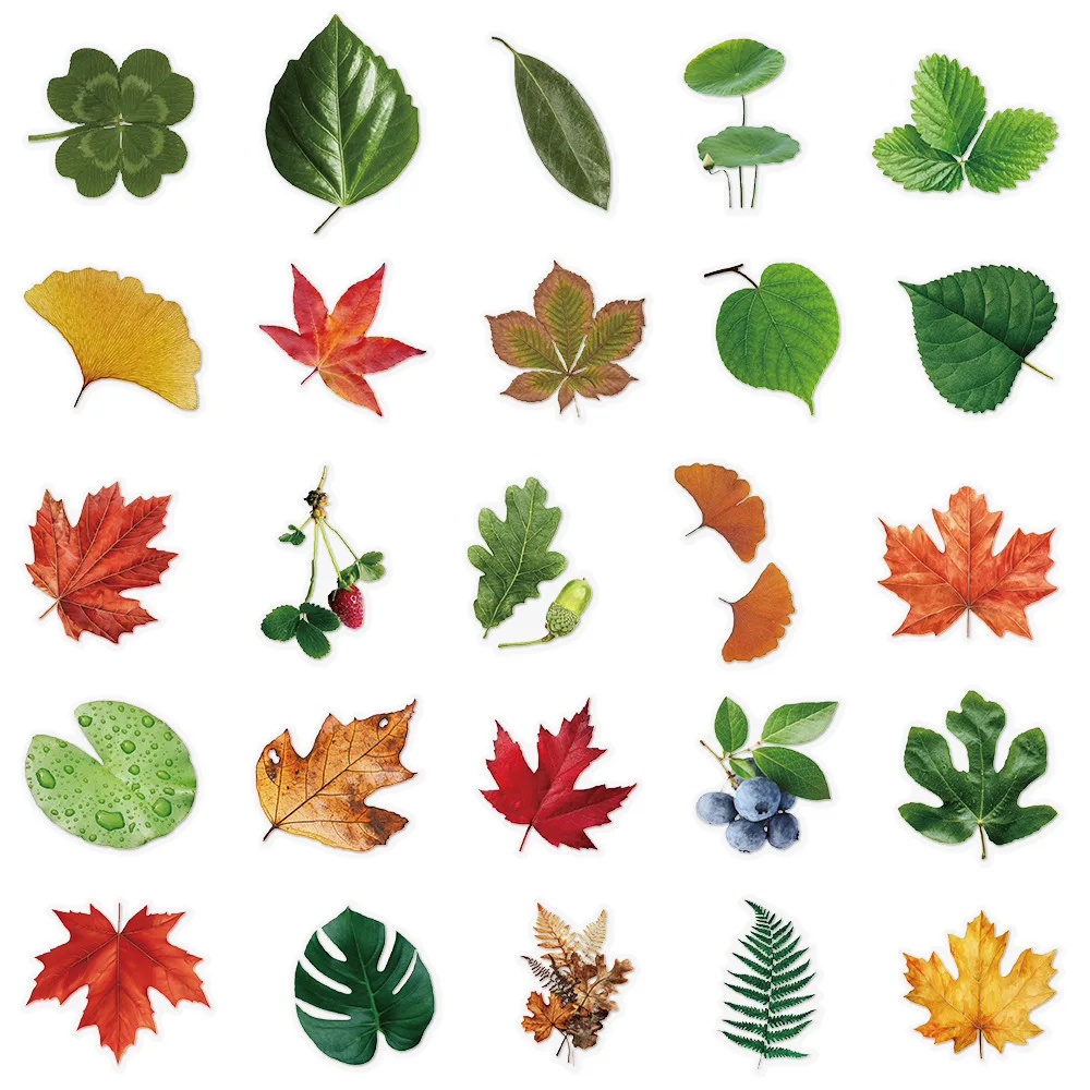 10/30/50PCS Ins Style Leaves Green Leaves Transparent Stickers Personalized Creative Graffiti Waterproof Decal Kids Toy for Bike