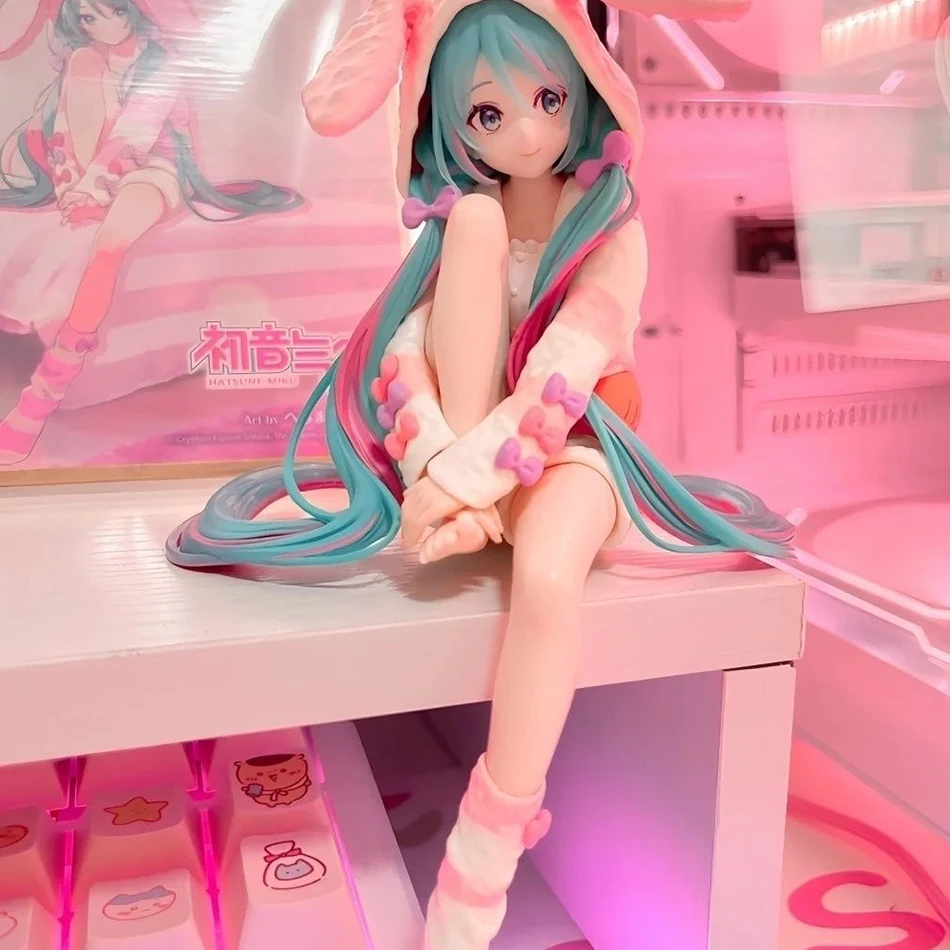 ฟิกเกอร์อนิเมะน่ารัก ฮัตสึเนะ มิคุ ขนาด 15 ซม. ตัวตุ๊กตาจุกปิดแก้วลายกระต่าย ชุดนอน ของตกแต่ง ของเล่นสะสม ฟิกเกอร์แอคชั่น ของขวัญ