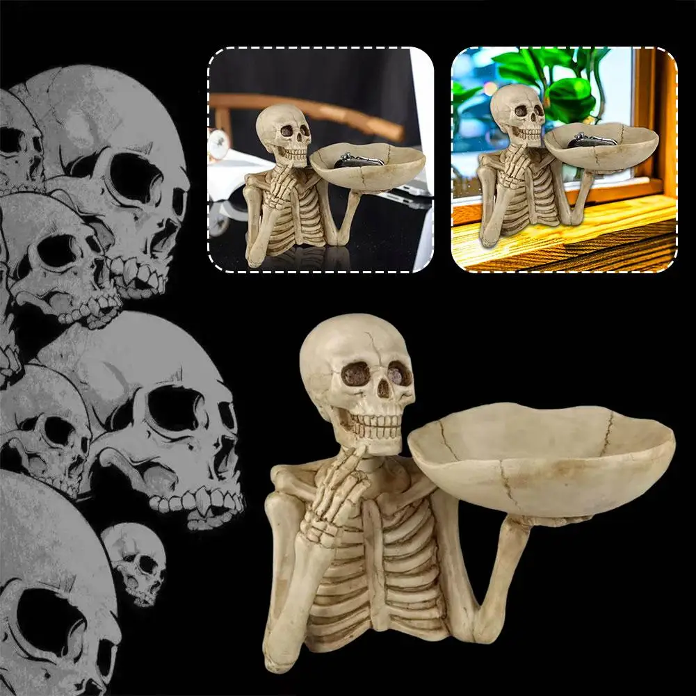 

New High-end Retro Skeleton Storage Ornament Sculpture Key Resin Personality Fruit Skull Statue The Plate Home Storage Tray T0D4