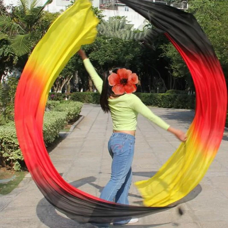 Bolas Poi para mujer, velo de seda para danza del vientre, accesorios de actuación en escenario, disfraces de baile, 200x90cm, 1 par