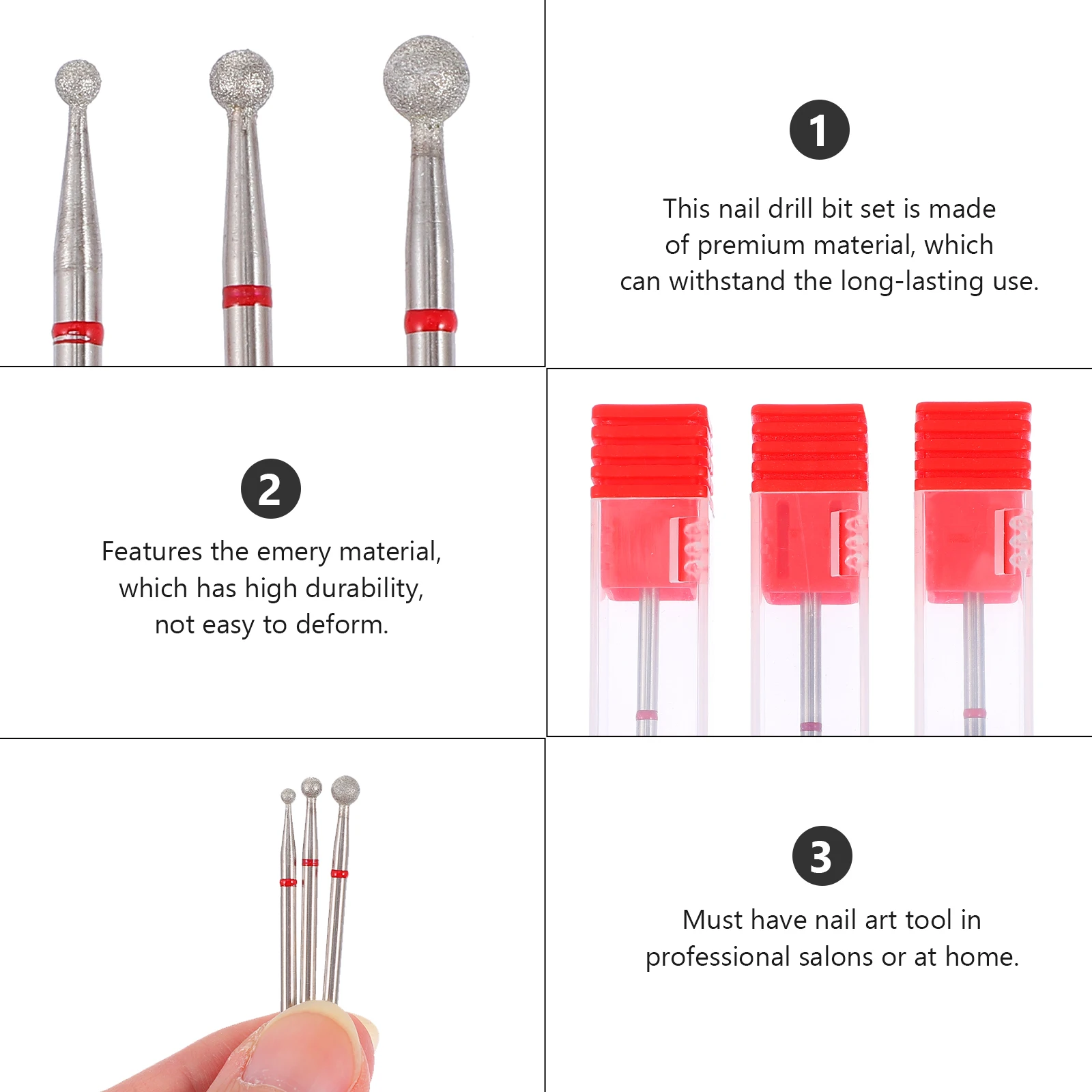 

3pcs Polishing Grinding Head Manicure Bits Nail Art Drill Tools Lightweight Durable Manicure Supplies Trimming Grinding