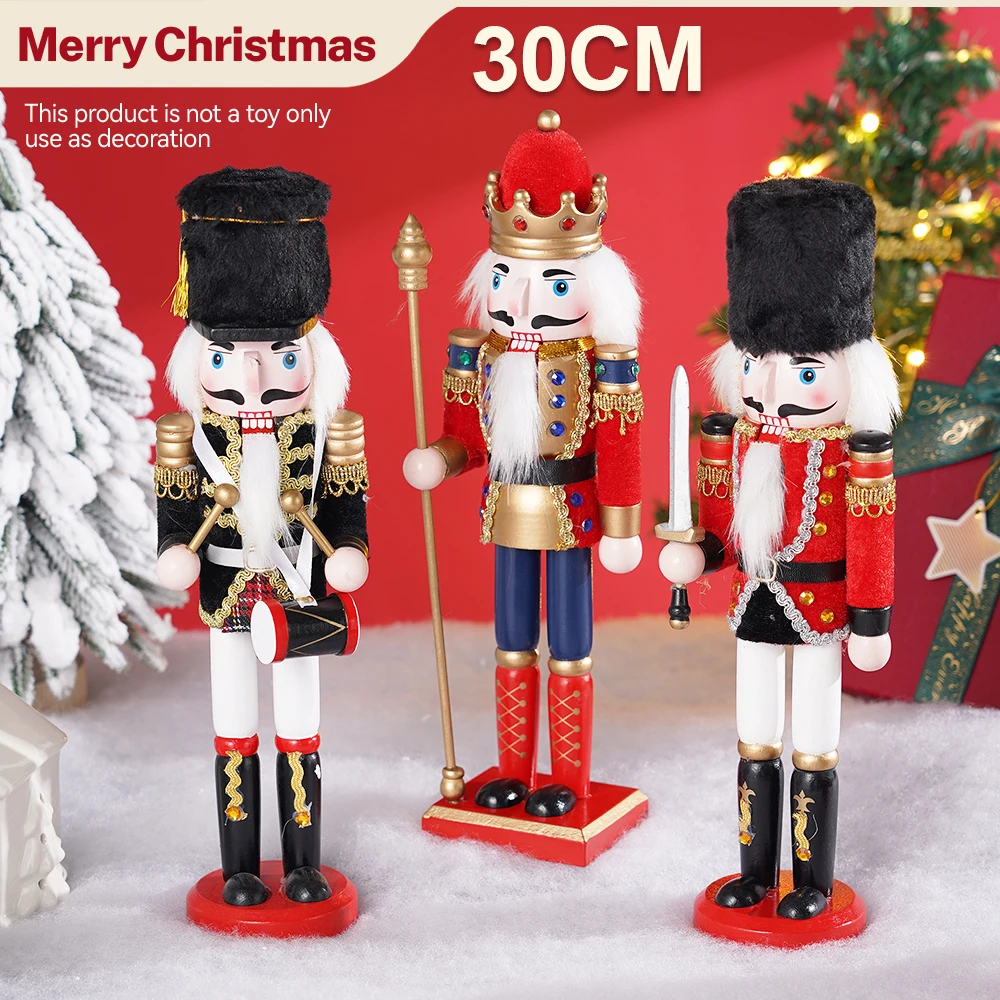 Nutcracker Figurine - 30cmの木製くるみ割り人形の置物、クリスマス卓上装飾、2個セット、デスクトップオーナメント、ホリデーパーティー、家庭用装飾、クリスマスギフト。