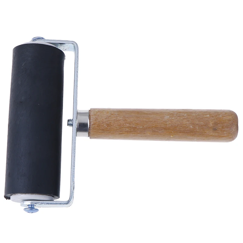 10cm Rubber Brayer Roller with Wood Handle for Linocut Block Printing Ink Spreading and Monotype