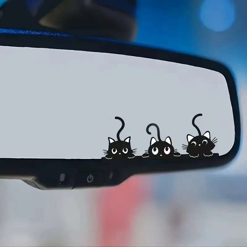 Cat Peeker Decal, Car Decal Cartoon Three Playful Rearview Mirror Cat Sticker Multi Mirror Stickers Vinyl Decal, Car Eject Stick