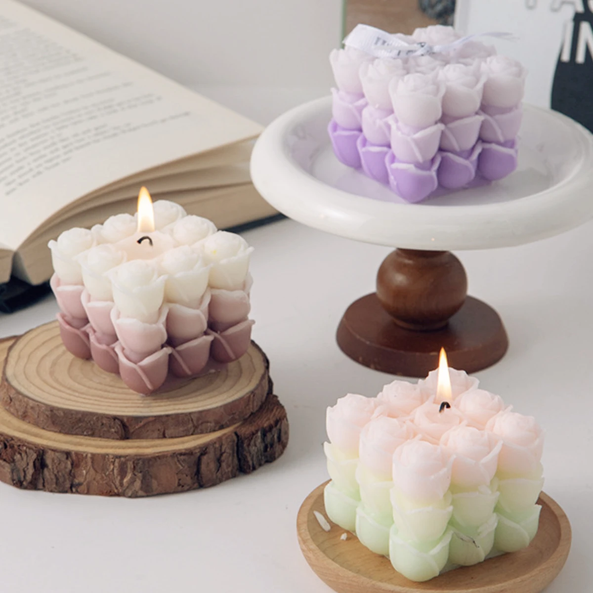 Valentine\'s Day Flower Magic Cube Candle Mold Rose Magic Square Silicone Soap Mold Propose Wedding Romantic Decor Chocolate Gift