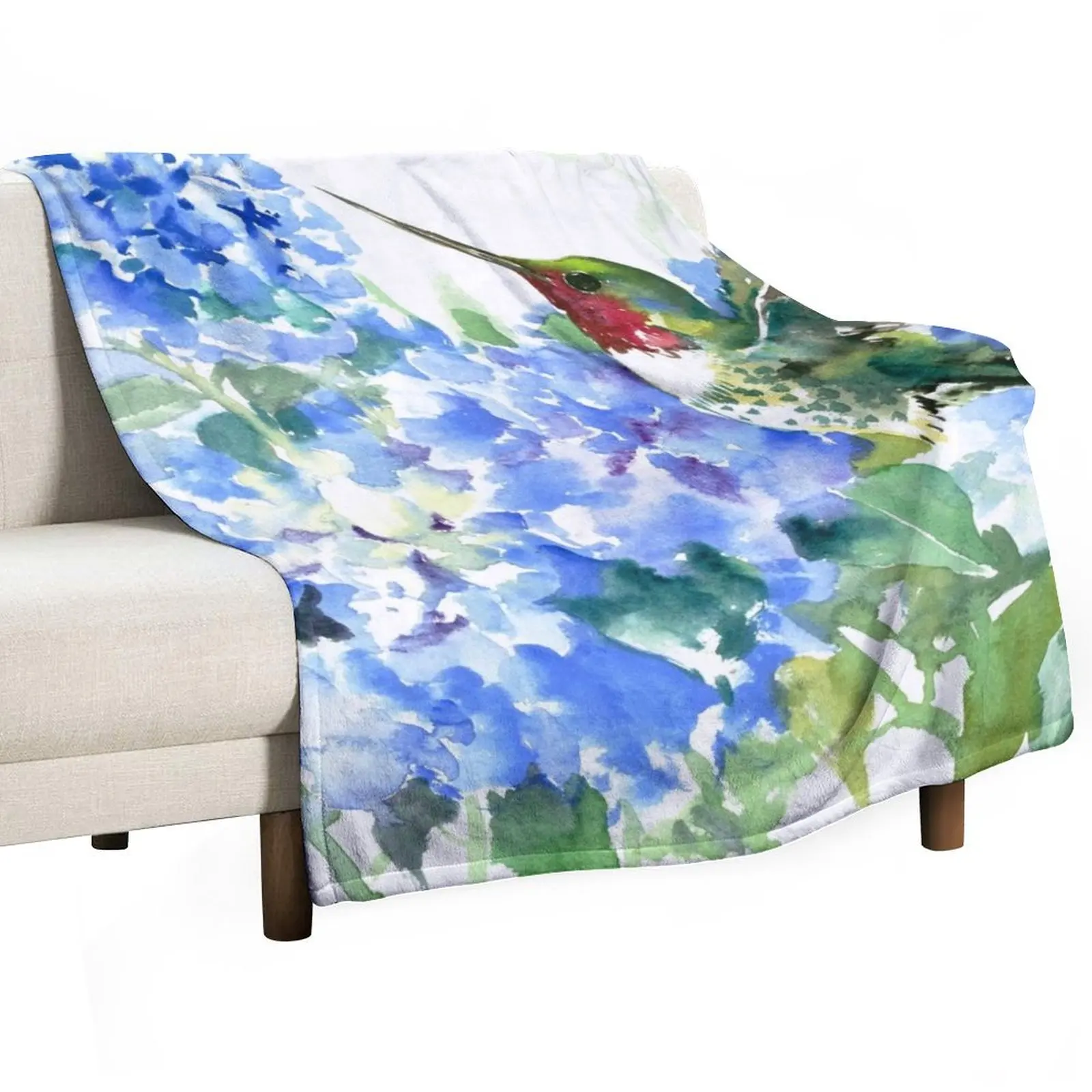 Hydrangea Flowers and Hummingbird Throw Blanket warm winter Custom Moving Decorative Sofas Beach Hair Blankets