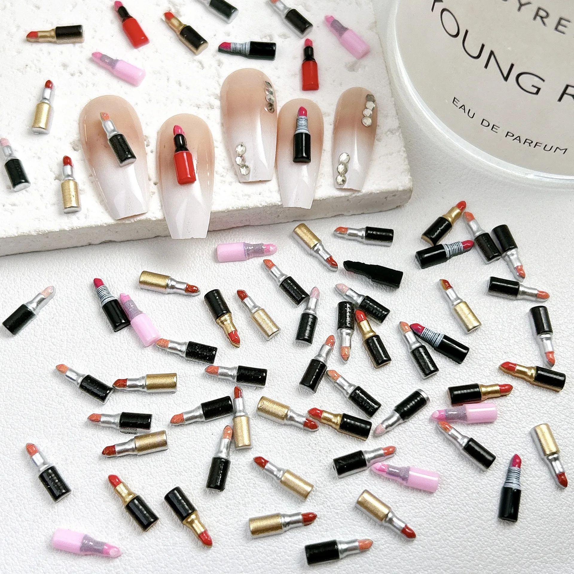 10/30/60 Mini Lipstick and Rhinestone Nail Accessories - Shining Resin Accessories, Suitable for DIY Nail Salon, Valentine's Day