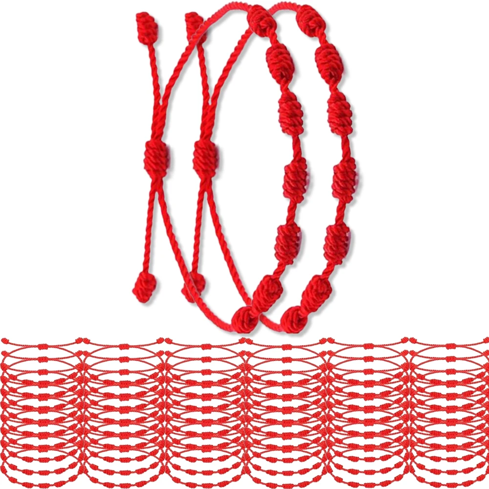 Lucky 7 Knots Red Black String Bracelet, Friendship Gift