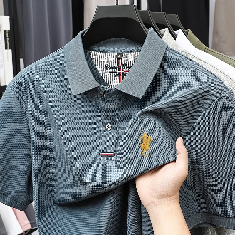 

100% pure cotton men's polo shirt 2025 summer T-shirt trend embroidery moisture wicking comfortable short sleeved versatile top
