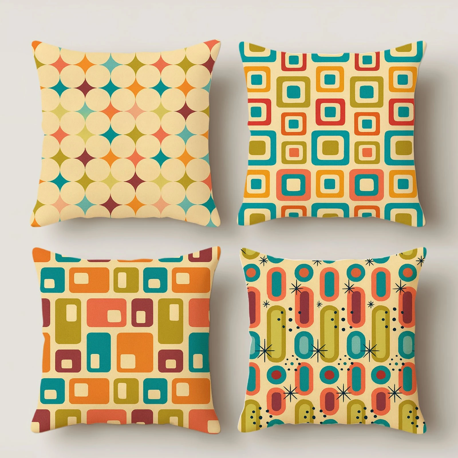4pc Set of 4 Mid Century Modern Throw Pillow Covers  Retro Geometric Abstract Cushion Cases for Home Sofa Decor